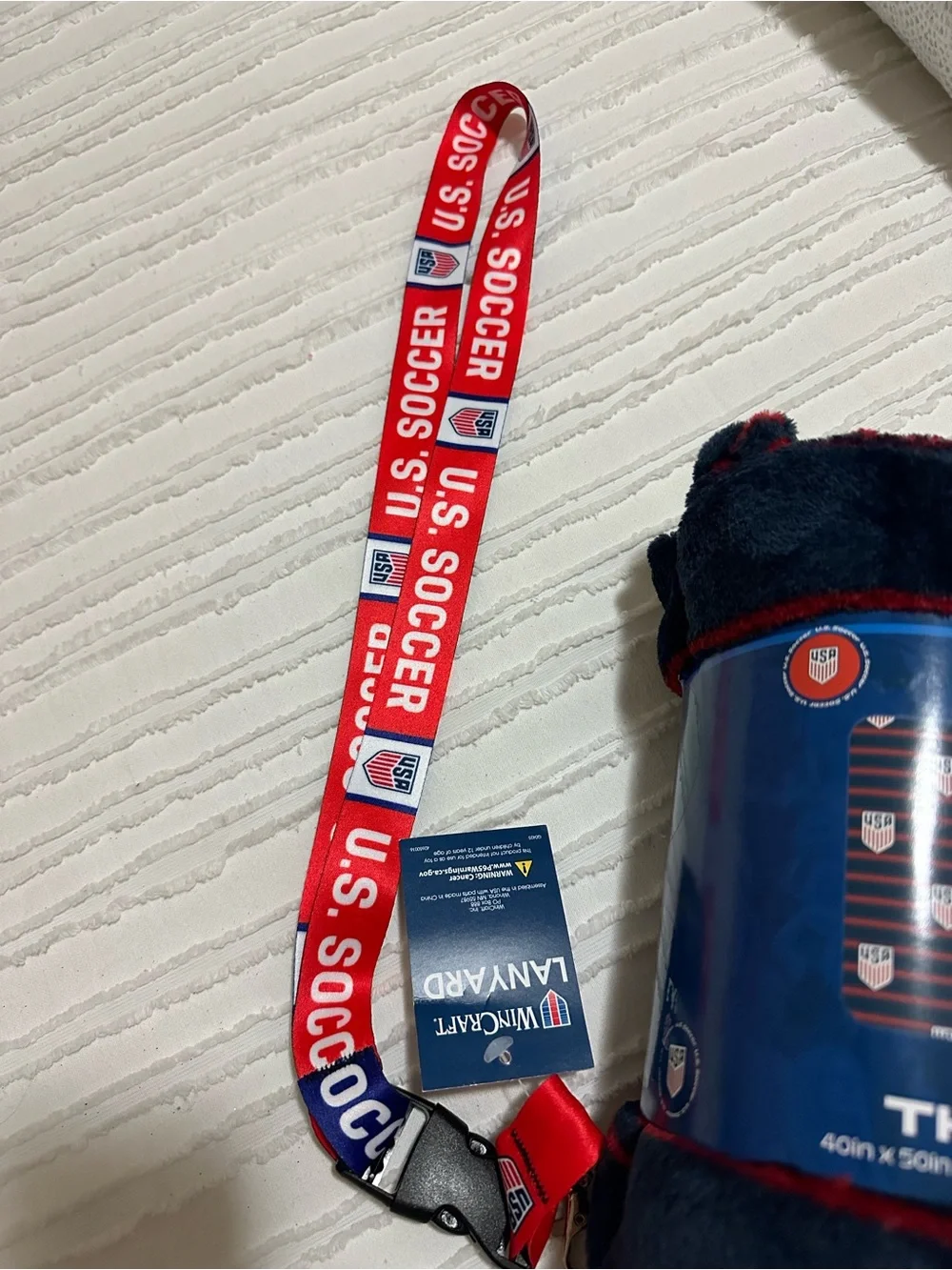 USA Soccer Navy & Red Throw Blanket with USA Soccer Lanyard